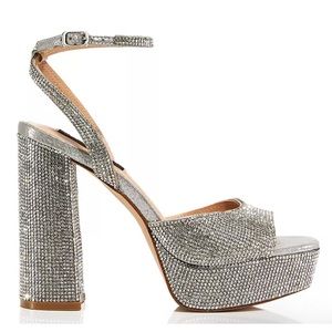 Aqua Lesly size 7 Platform Slingback Sandals Sparkling Silver